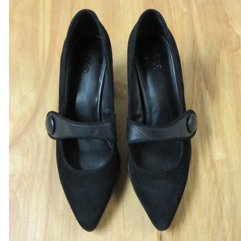 LOGO Lori Goldstein Jesse Black Suede Pointed Toe Mary Jane Pumps Sz 7 Shoes NEW